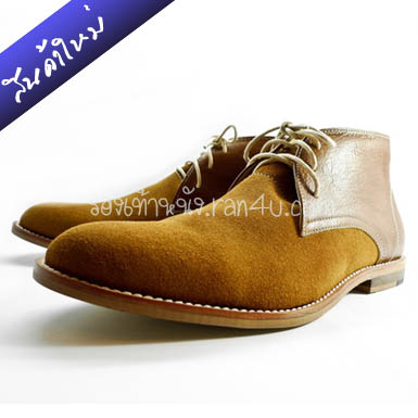 J316 รองเท้าหุ้มข้อ oxford สีแทนสลับตาลพื้นไม้